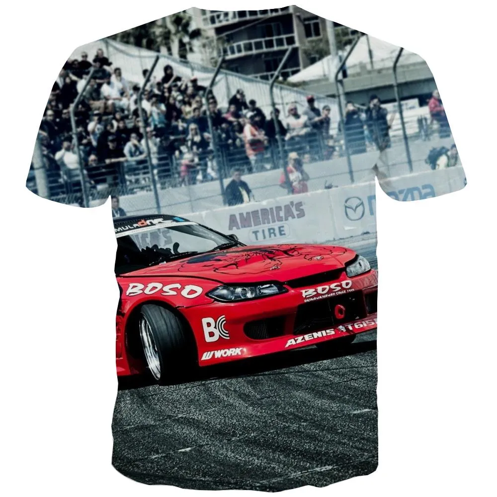 Racing Car T-shirt Men Metal Tshirt Printed City Tshirts Cool Gray Shirt Print Retro T-shirts Graphic