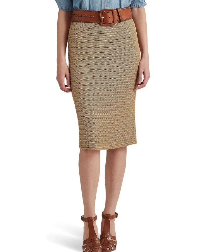 Ralph Lauren Metallic Cotton-Blend Knit Pencil Skirt