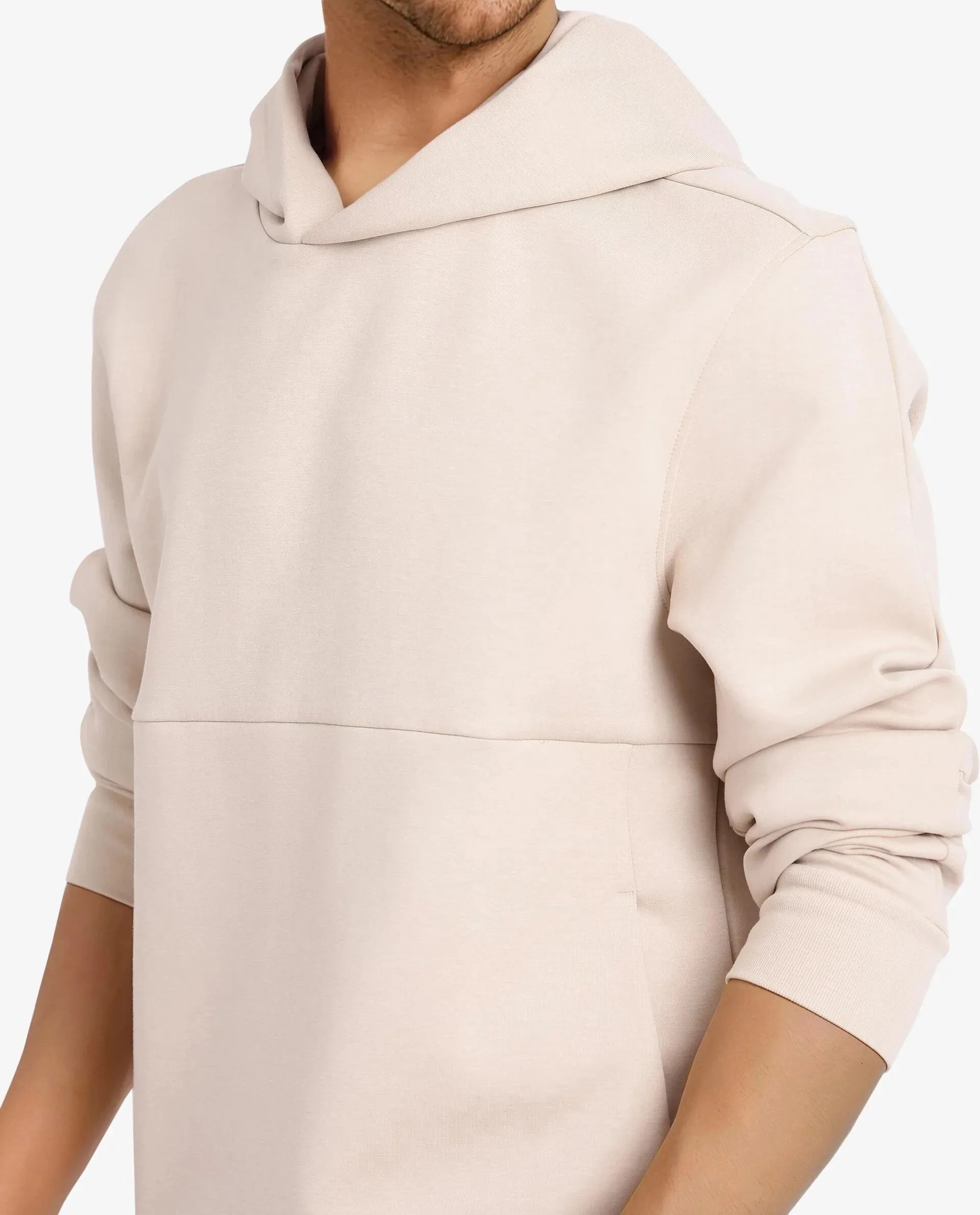 Rare Rabbit Men Scon Light Beige Full Sleeve Hooded Slim Fit Plain Sweatshirt