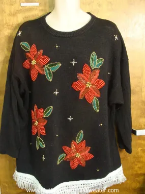 Red Poinsettias Tacky Xmas Sweater