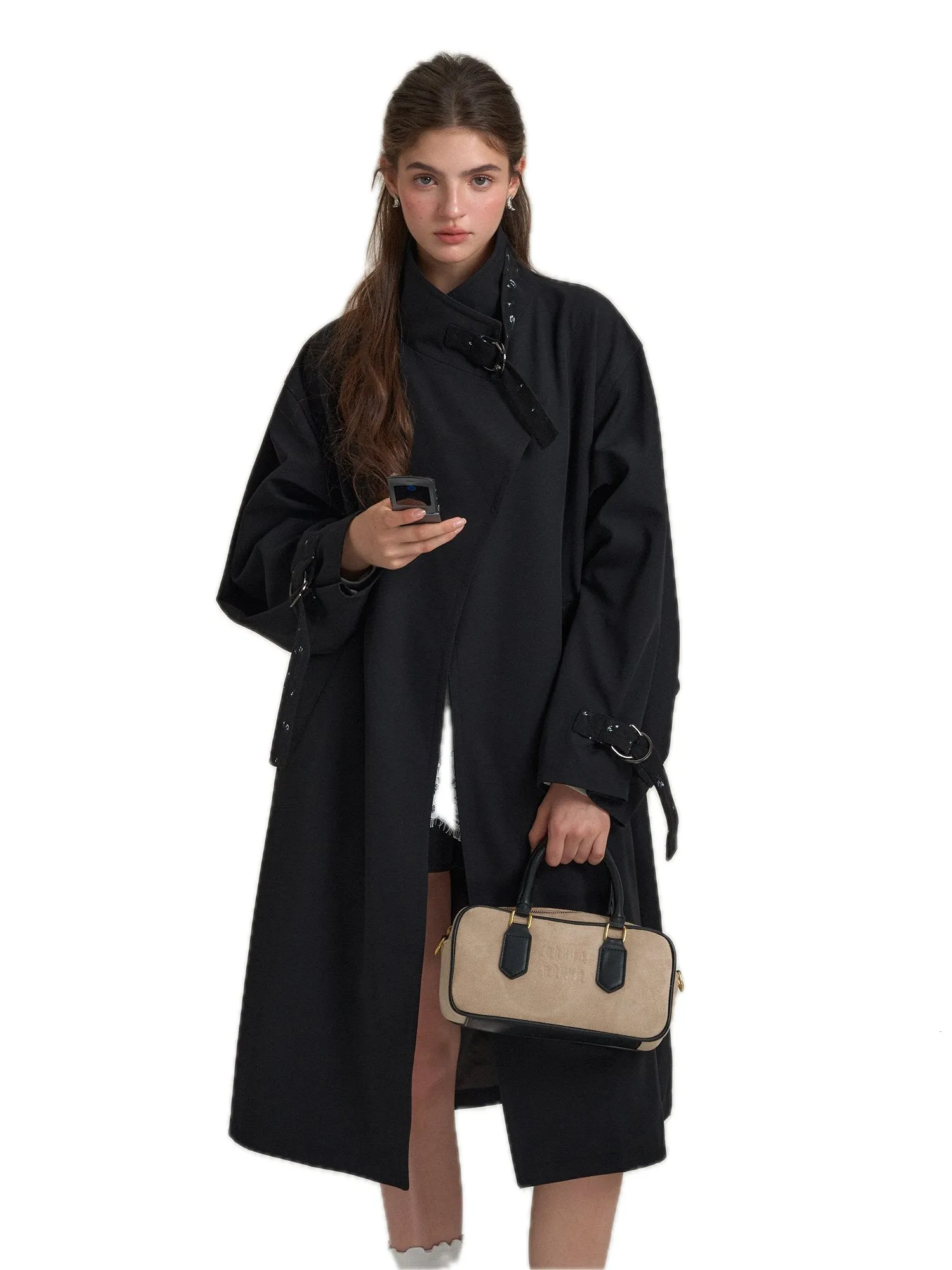 Retro Casual Silhouette Trench Coat In Black