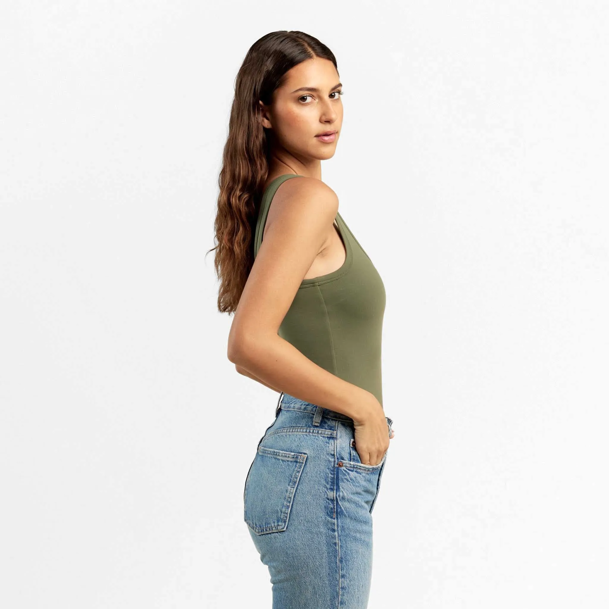 Seamless Scoop Tank Bodysuit | Olive