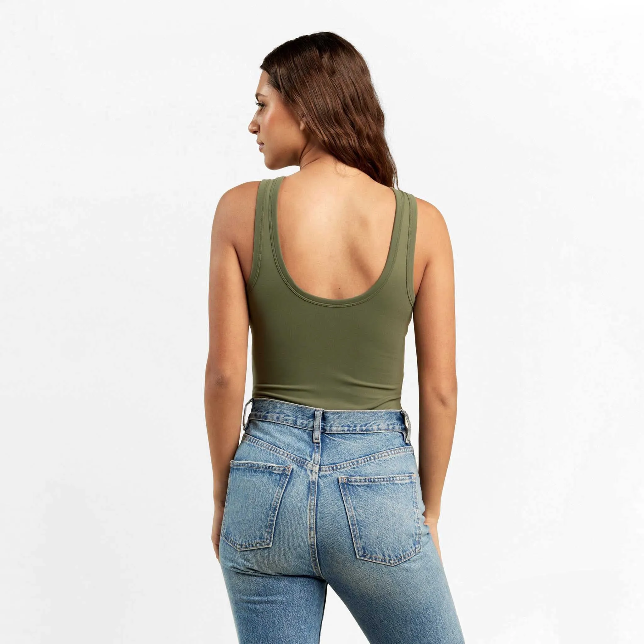 Seamless Scoop Tank Bodysuit | Olive