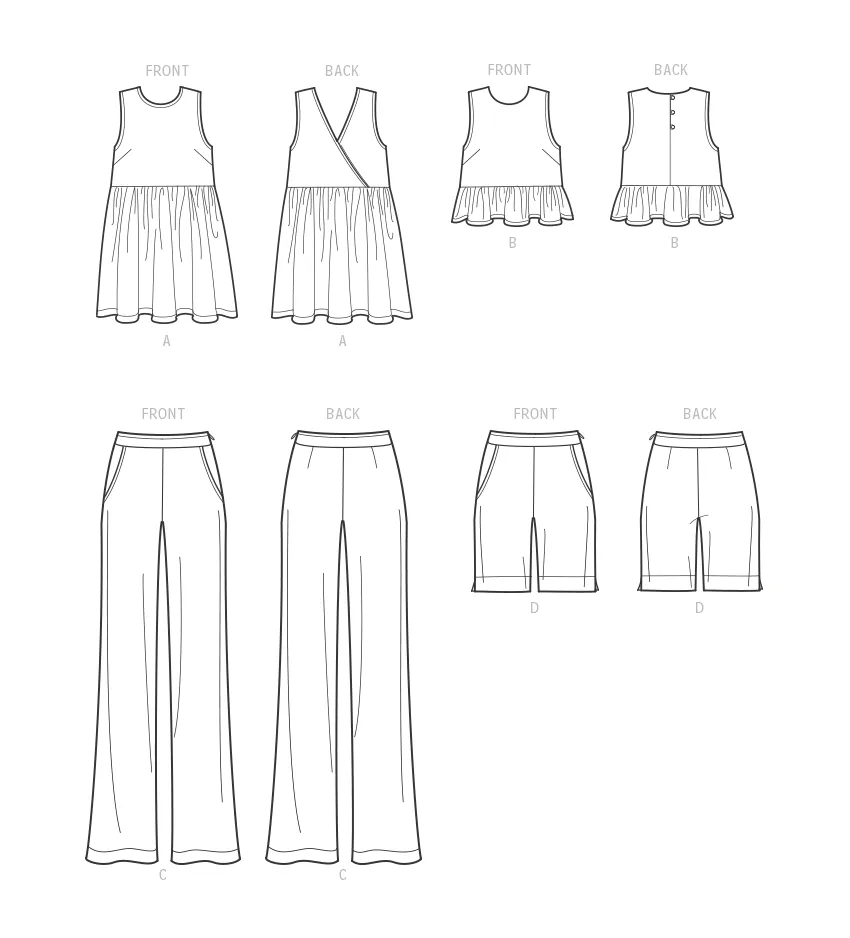 Simplicity Pattern SS9611 Misses' Tunic, Cropped Top, Pants and Shorts