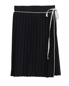 skirt pleated wrap with cream trim tie - heno black