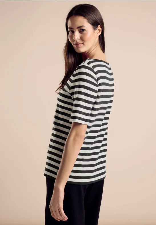 Street One Cotton striped T Shirt Black and Off White 321933