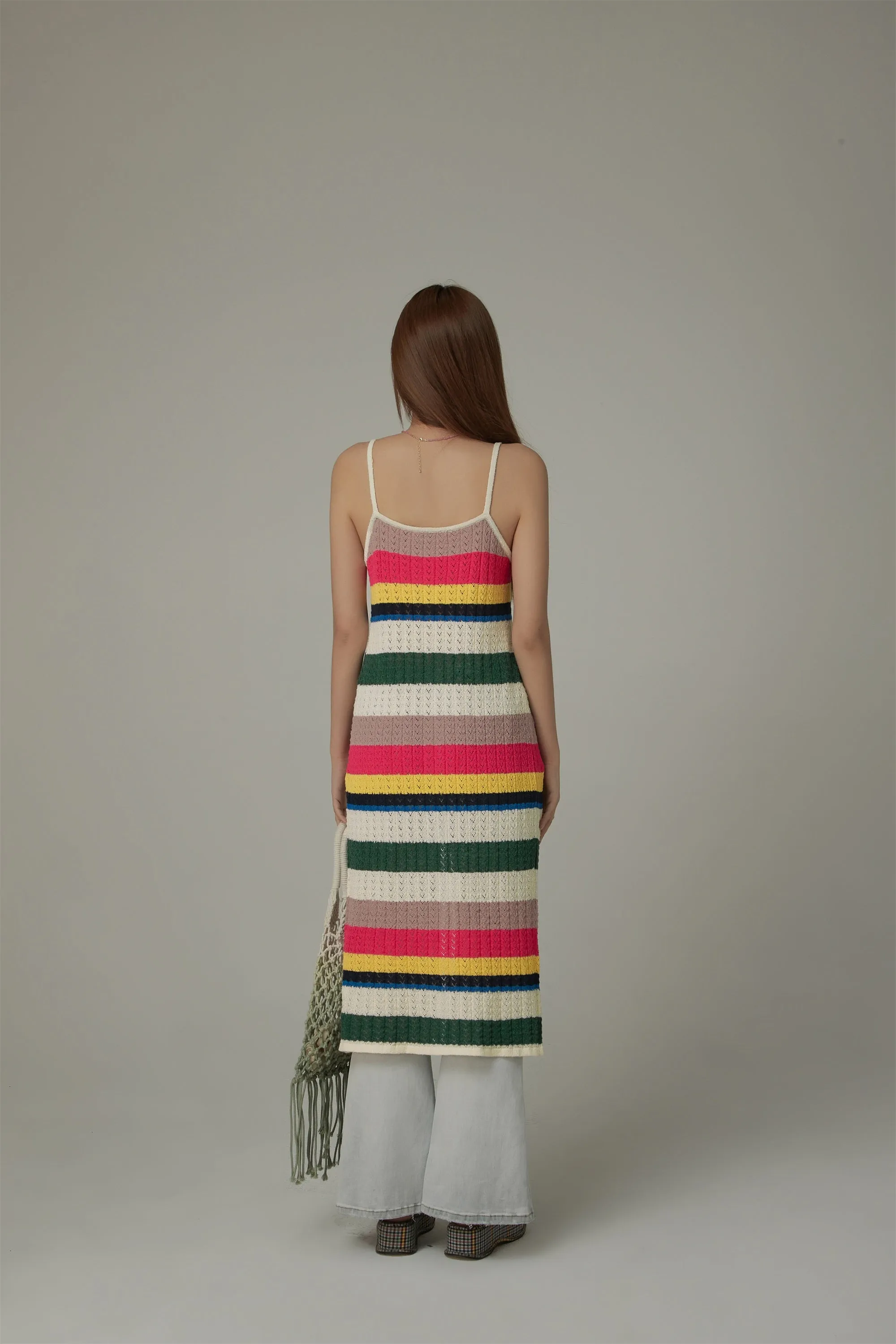 Striped Bustier Button Sleeveless Knit Dress