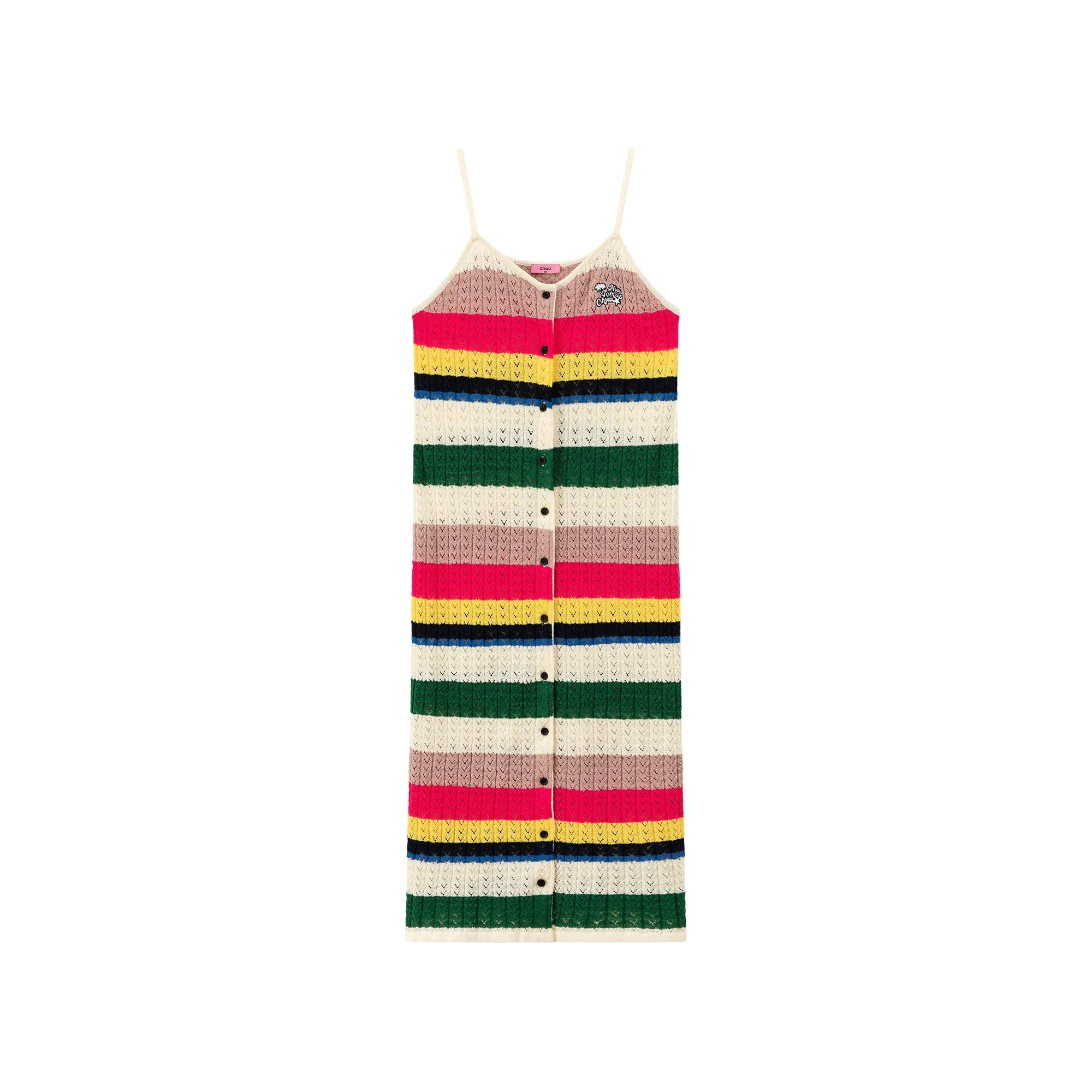 Striped Bustier Button Sleeveless Knit Dress