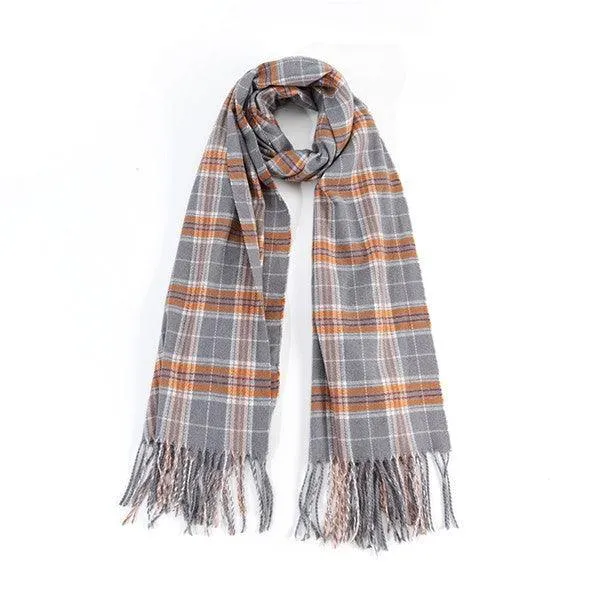 Striped Plaid Fringed Scarf