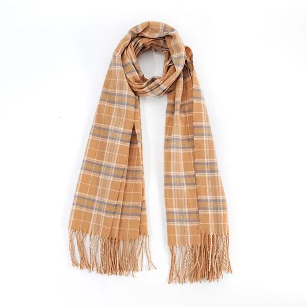 Striped Plaid Fringed Scarf