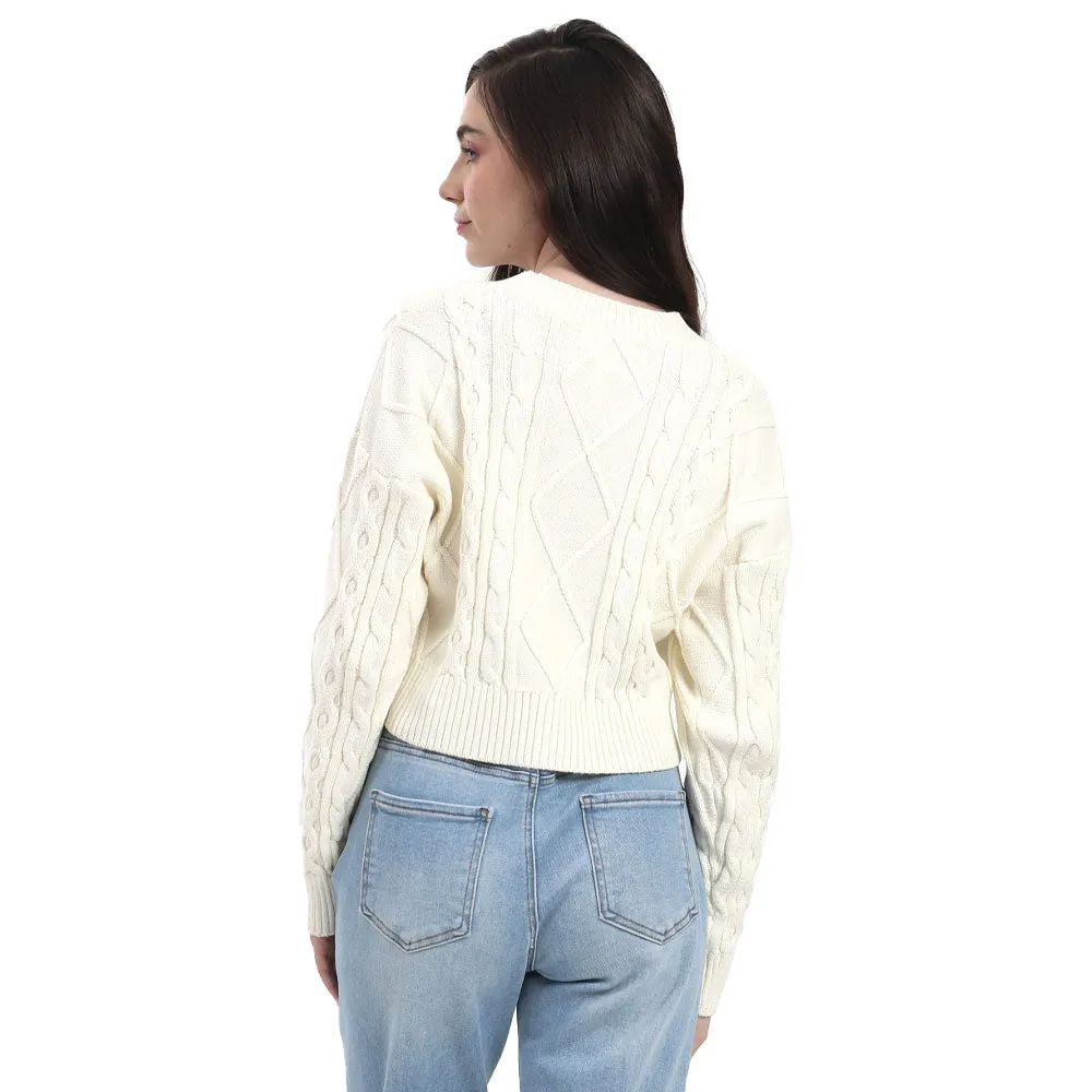 SWEATER PARA MUJER CROP BUTTONS AT FRONT WITH BRAIDED FOREVER 21