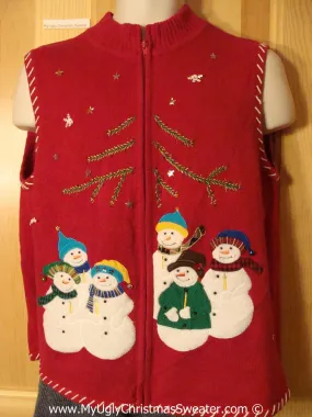 Tacky Christmas Sweater Vest with Colorful Snowmen (f1247)