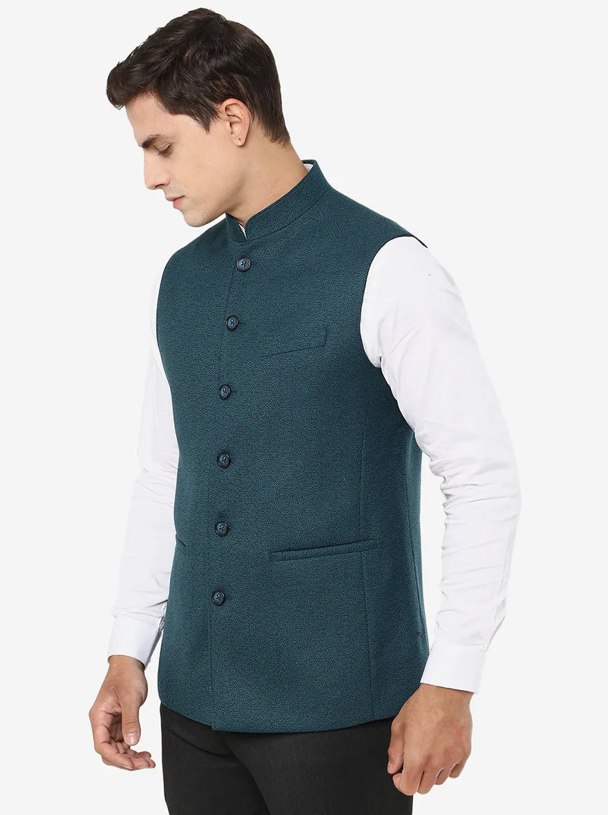 Teal Green Solid Regular Fit Modi Jacket | JadeBlue