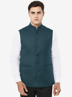 Teal Green Solid Regular Fit Modi Jacket | JadeBlue