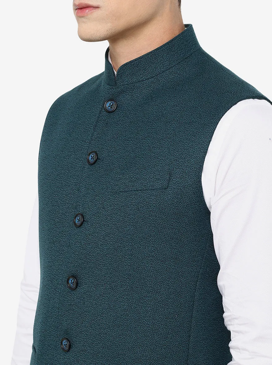 Teal Green Solid Regular Fit Modi Jacket | JadeBlue