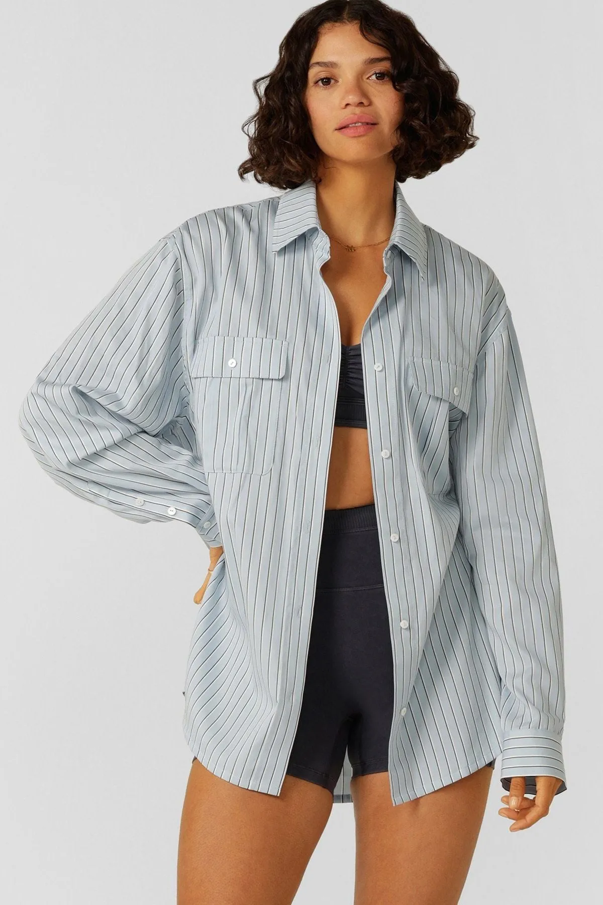 Tie Back Shirt | Glacier Blue Stripe