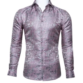 Ties2you Luxury Silver Pink Paisley Silk Men's Shirt