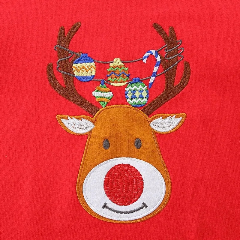 Toddler/Kid Christmas Deer Embroidery Red Sweatshirt