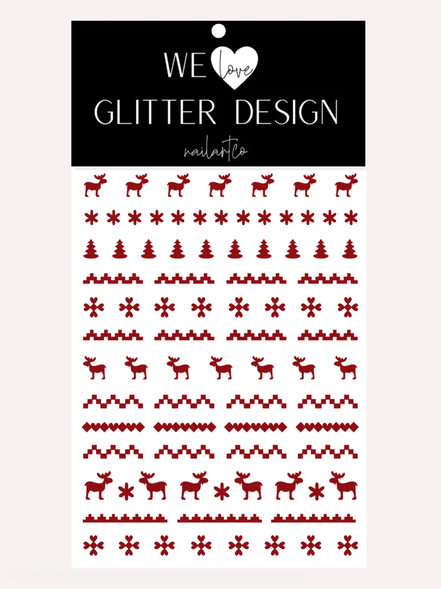 Ugly Sweater MOOSE DESIGN 2 Nail Decal | Dark Red