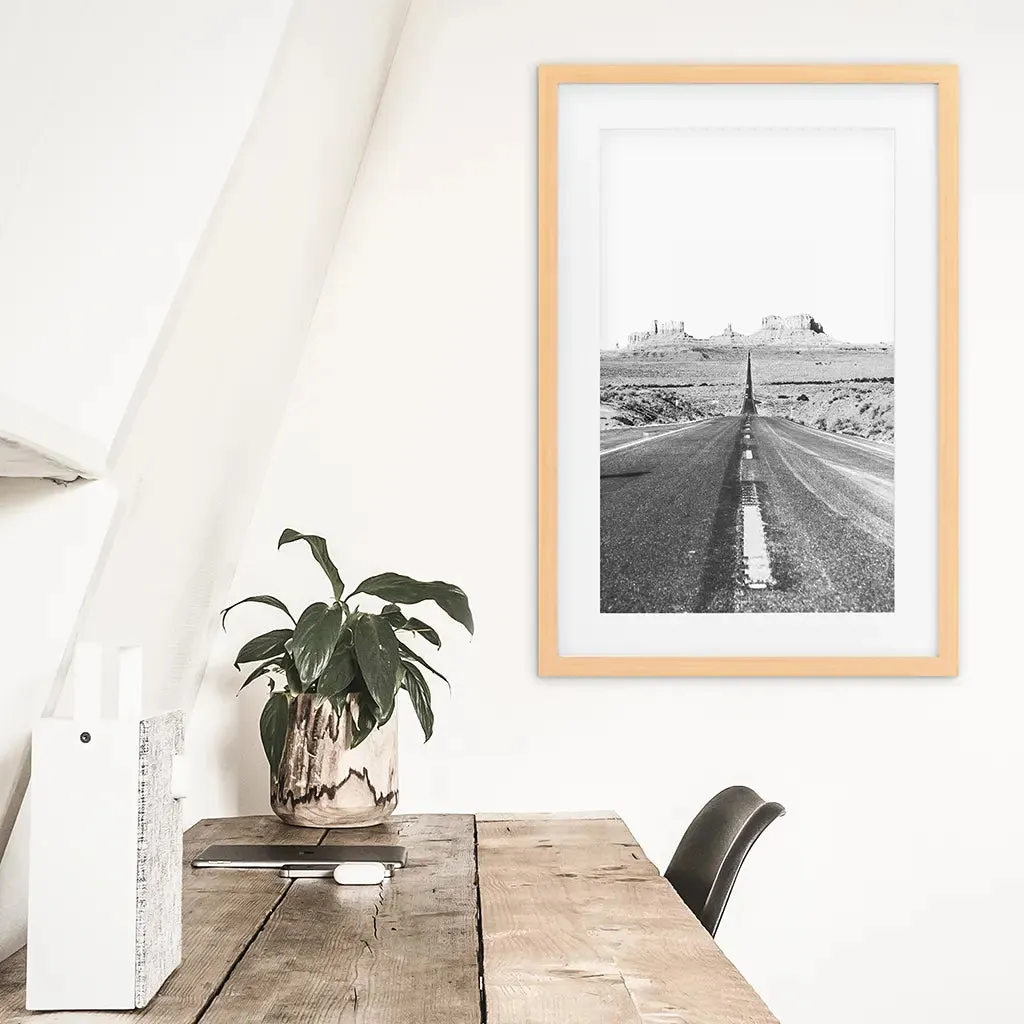 Utah Travel Black White Wall Art Print. Desert Road