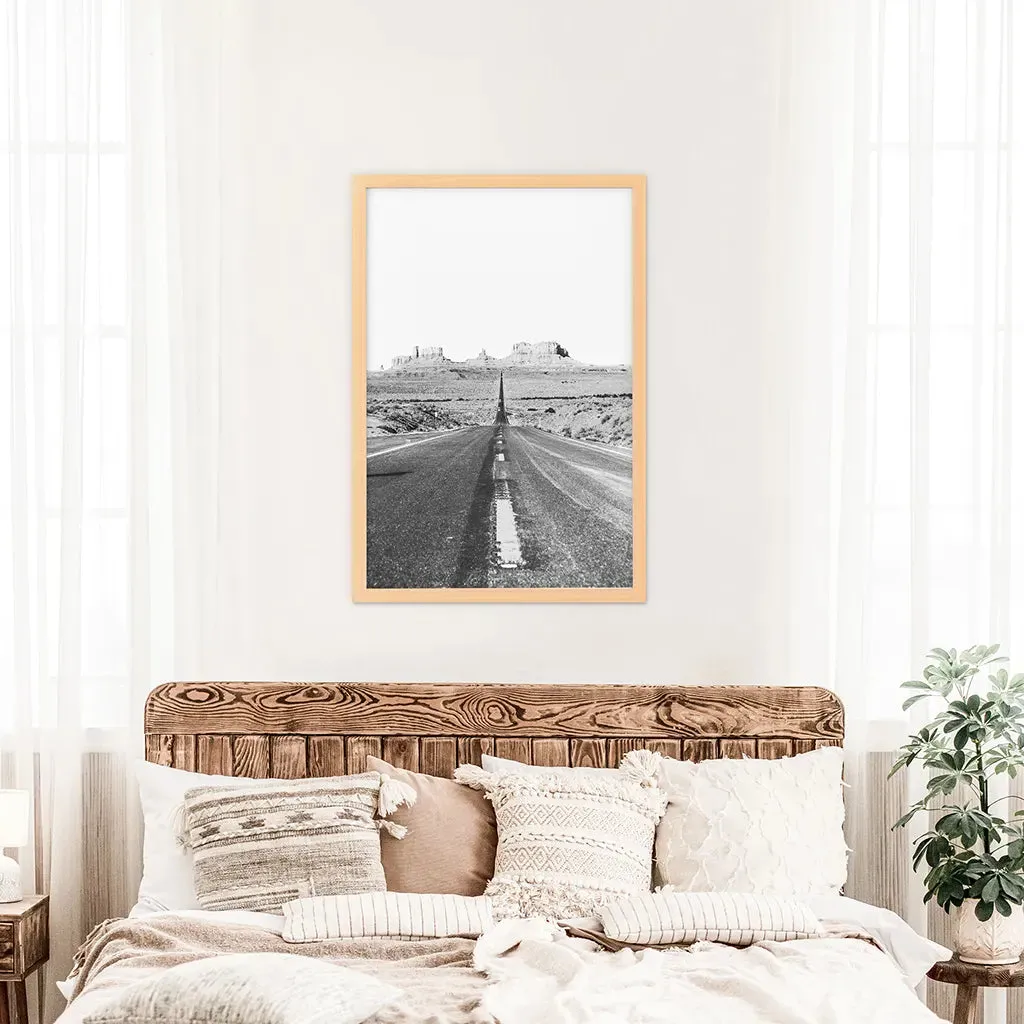 Utah Travel Black White Wall Art Print. Desert Road