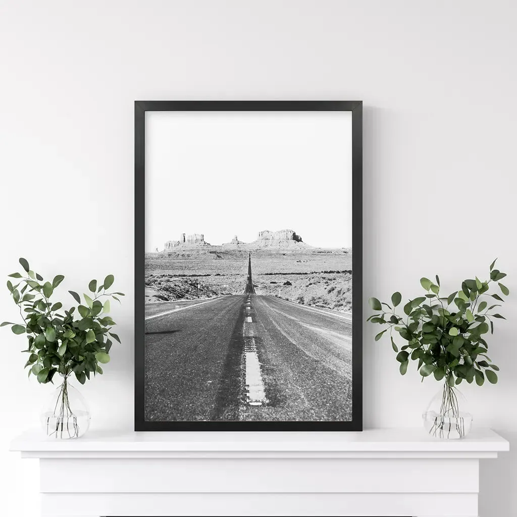 Utah Travel Black White Wall Art Print. Desert Road