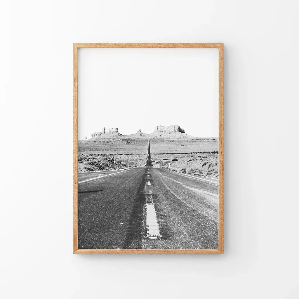 Utah Travel Black White Wall Art Print. Desert Road