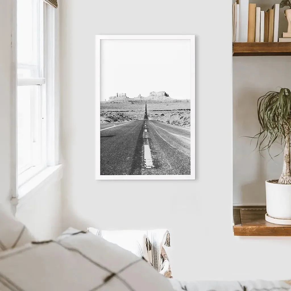 Utah Travel Black White Wall Art Print. Desert Road