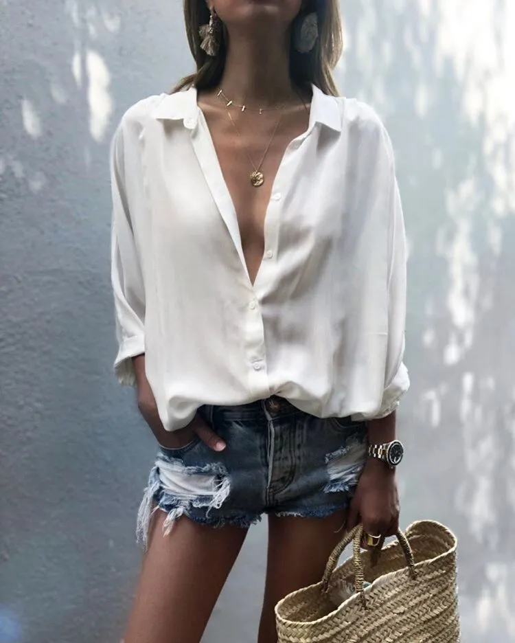 V-neck button chiffon shirt