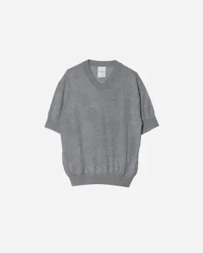 V-NECK HALF SLEEVE KNIT T-SHIRT .09【HEATHER GREY】