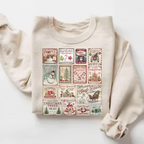 Vintage Christmas Patchwork Sweatshirt - Nostalgic and Festive Winter Style