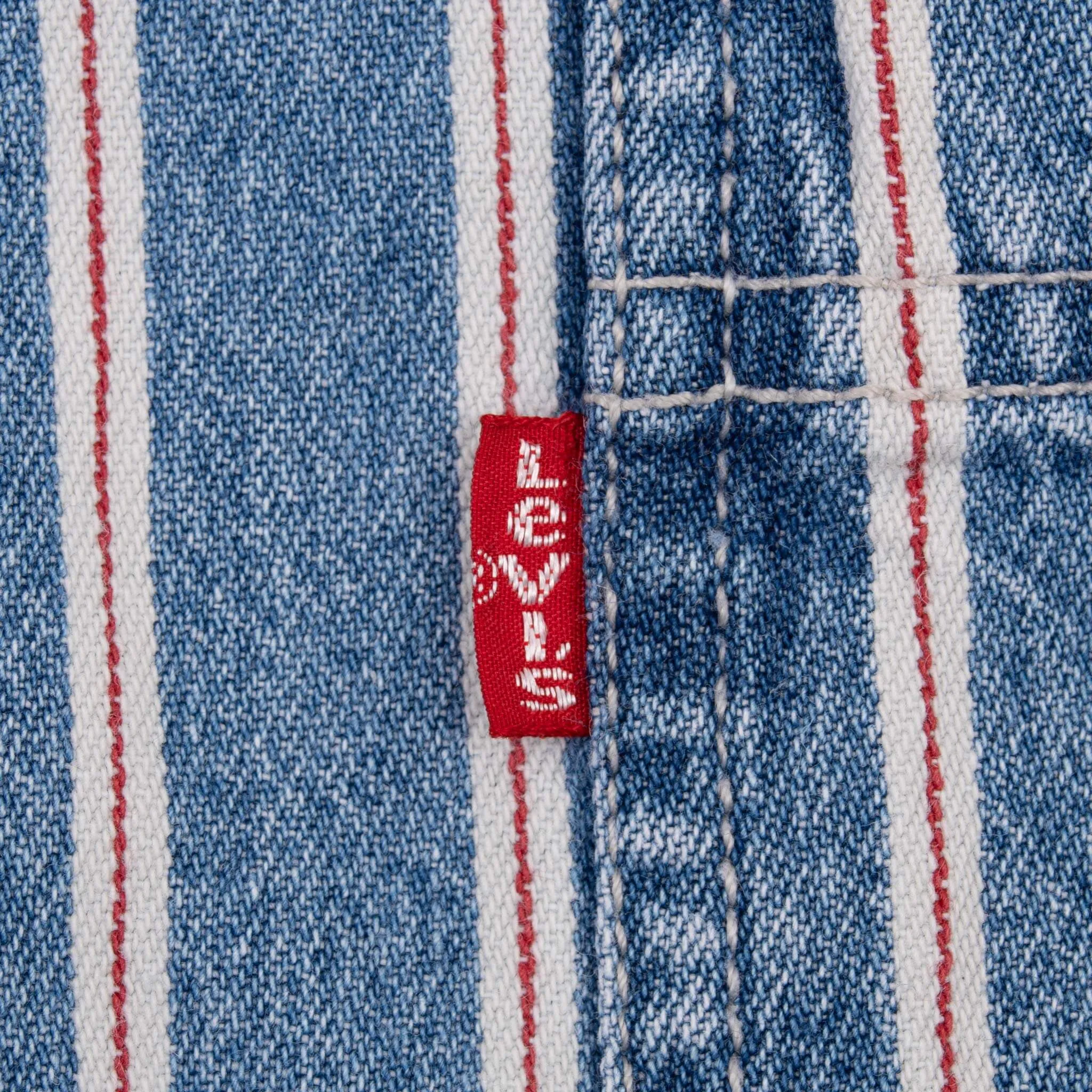 VINTAGE LEVIS RED LINE STRIPES BLUE POCKET DENIM SHIRT 1990S SIZE LARGE