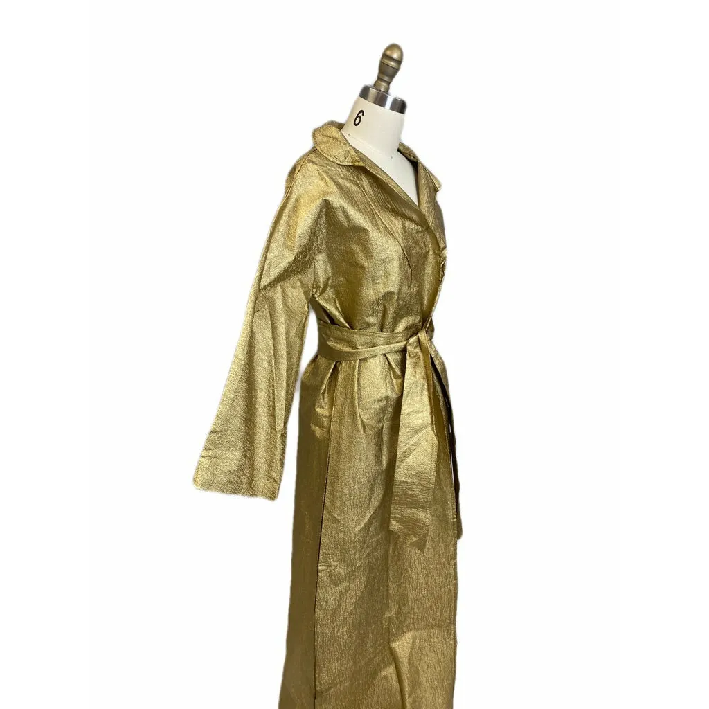 Vintage Metallic Gold Textured Mod Paper Trench Coat Wrap Never worn 1970s L