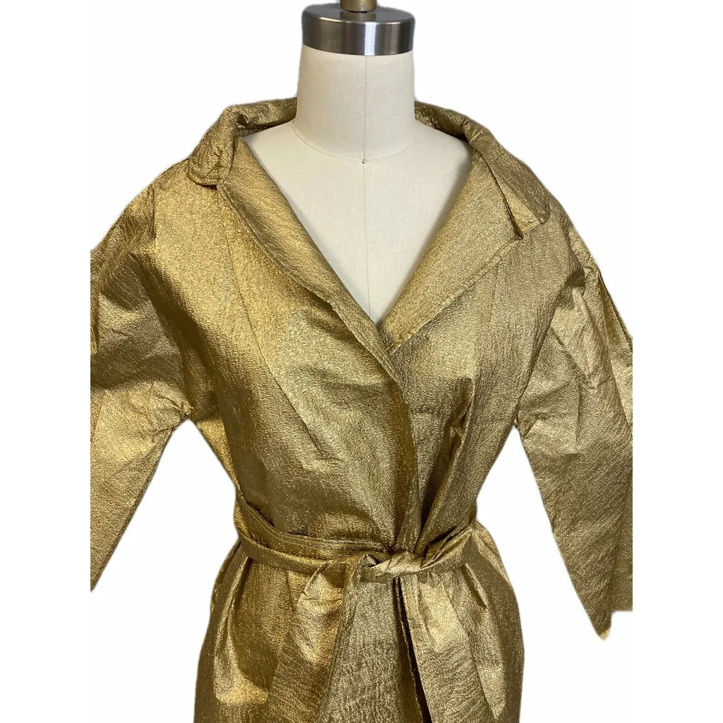 Vintage Metallic Gold Textured Mod Paper Trench Coat Wrap Never worn 1970s L