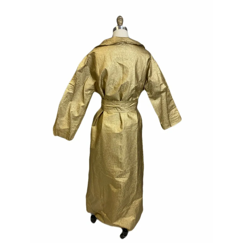 Vintage Metallic Gold Textured Mod Paper Trench Coat Wrap Never worn 1970s L