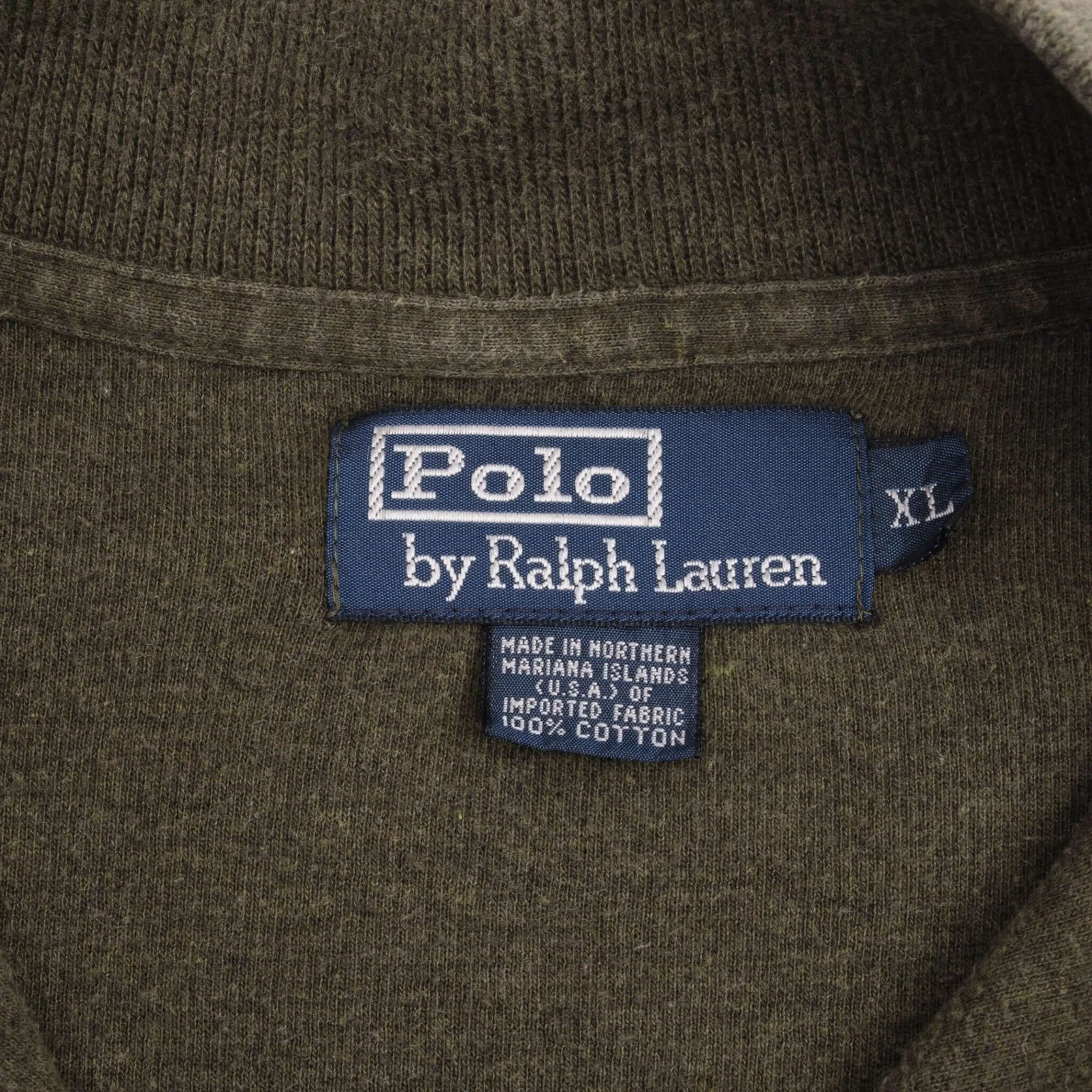 VINTAGE POLO RALPH LAUREN GREEN QUARTER 1/4 ZIP SWEATER 1990S XL MADE IN USA