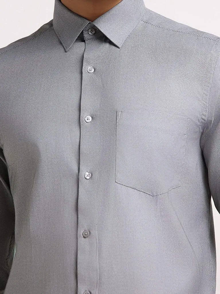 WES Formals Grey Monochrome Slim Fit Shirt