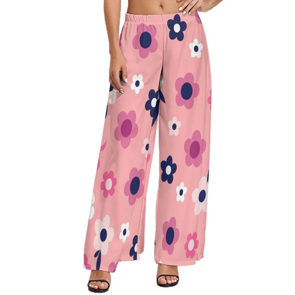 Wide Leg Pants, Retro Pants, Wide Leg Pants Women, 70s Style Pants,70s Inspired, Pink Wide Leg Pants, Floral Pants, Hippie Pants, Boho Pants