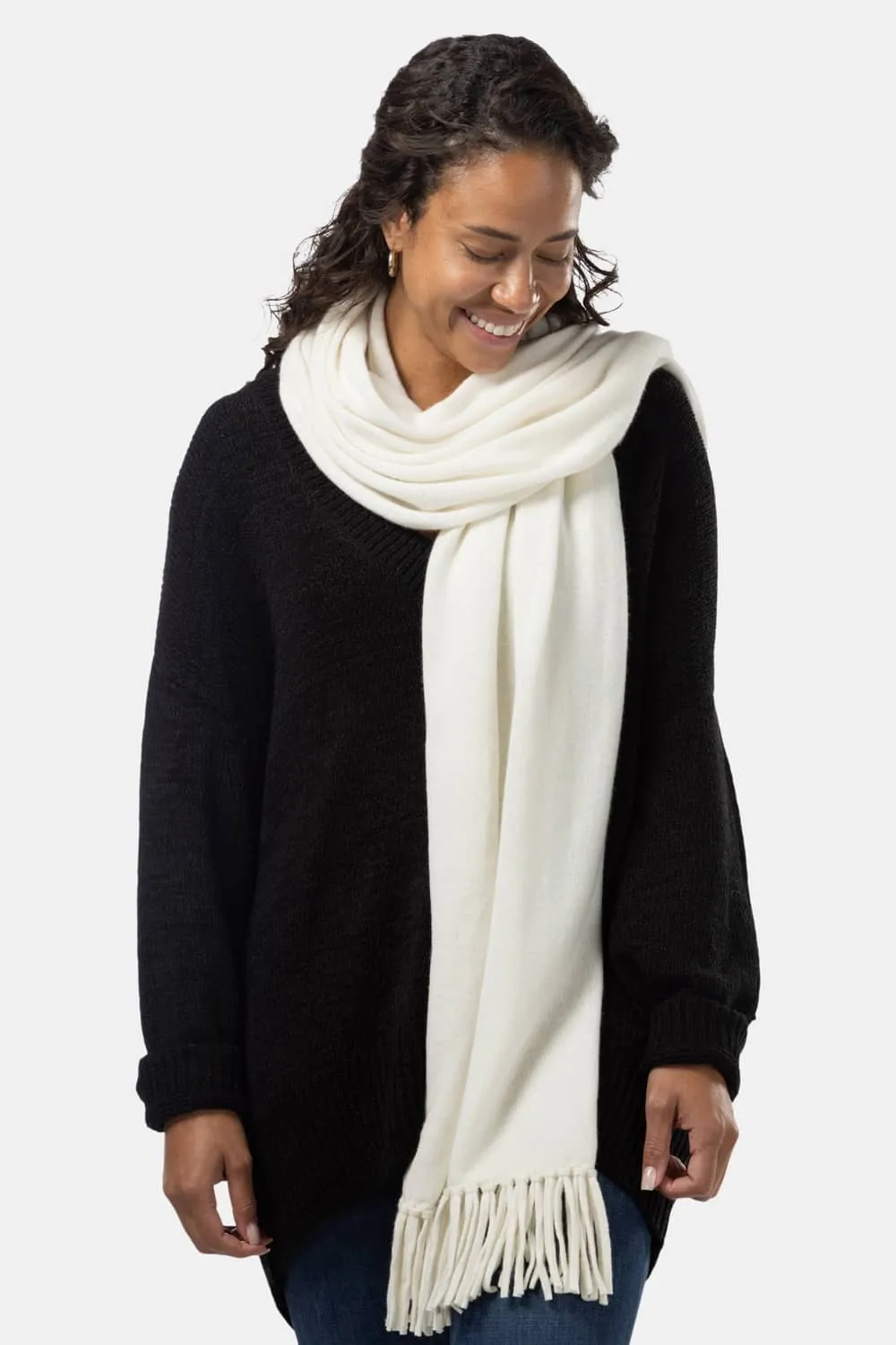 Women's 100% Pure Cashmere Knit Shawl Wrap with Fringe and Gift Box