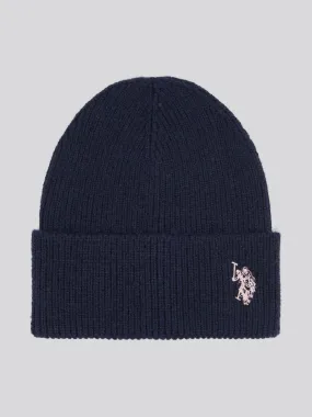 Womens Double Horsemen Knit Beanie in Navy Iris