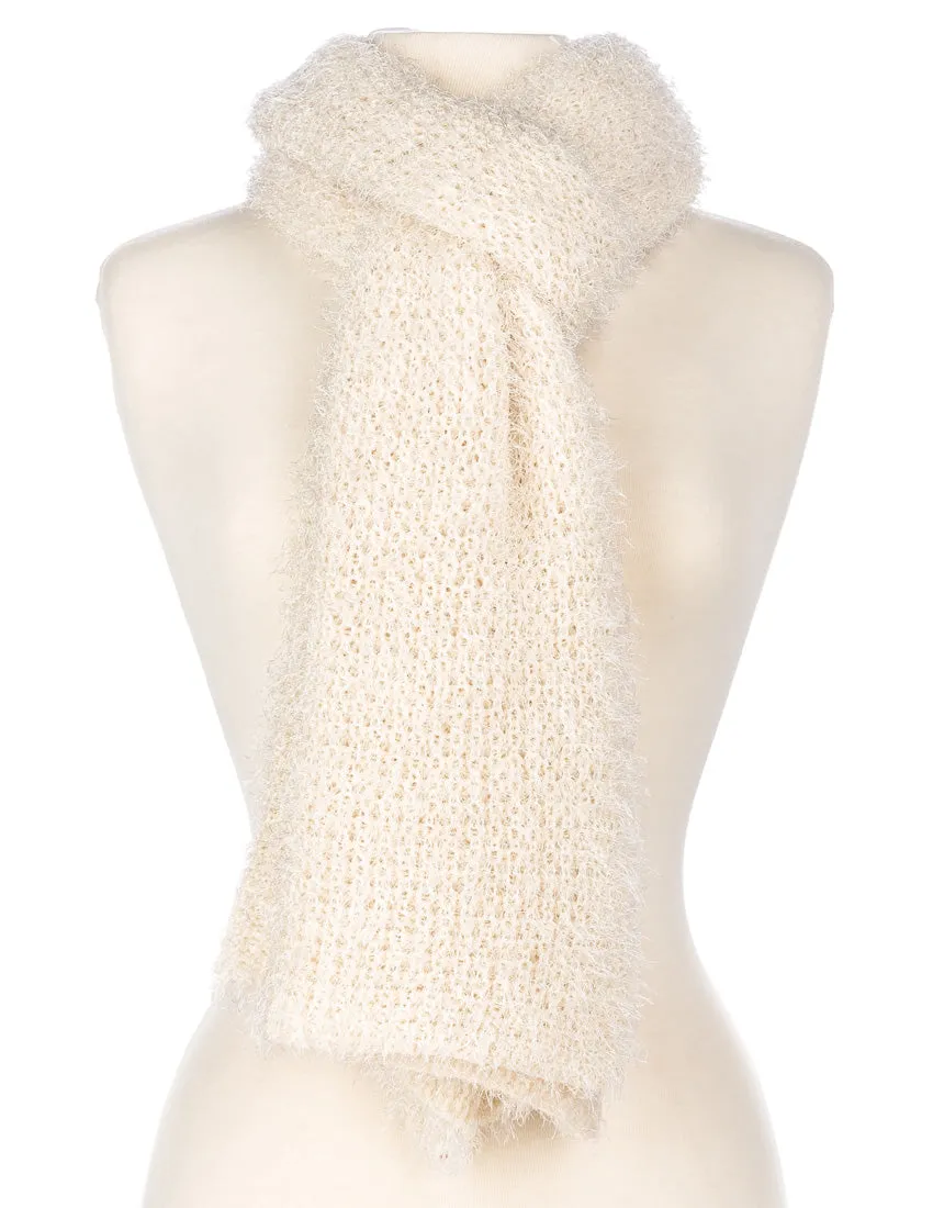 Women's Luxe Feather Winter Scarf and Hat Set - Ivory