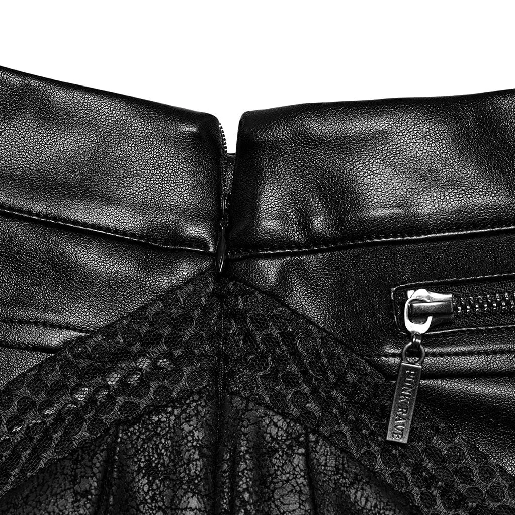 Women's Punk Faux Leather Splice Pleated Skirt