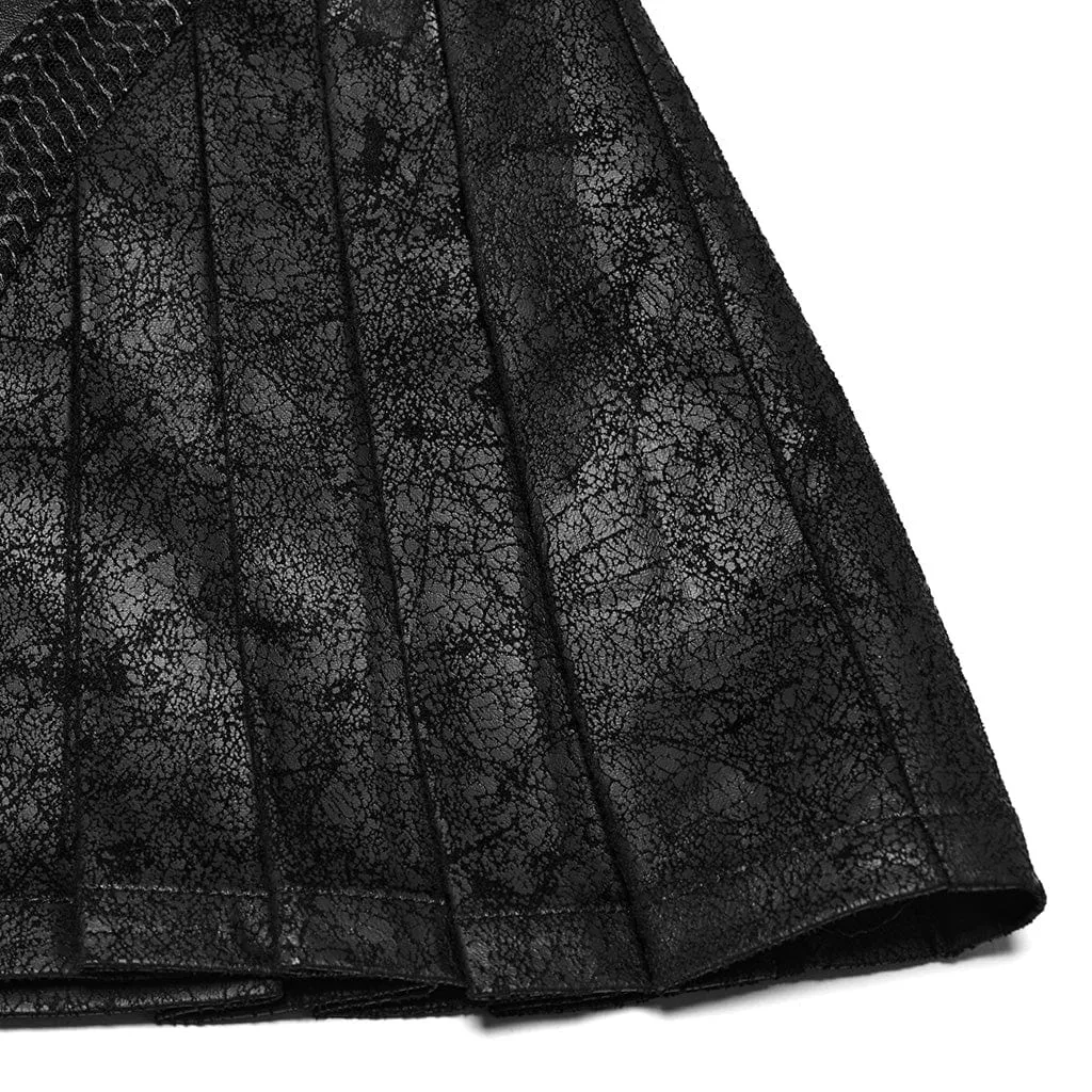 Women's Punk Faux Leather Splice Pleated Skirt