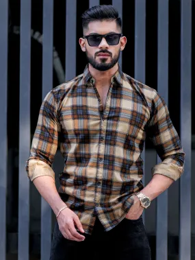 Wood Check Printed Cotton Shirt For Men