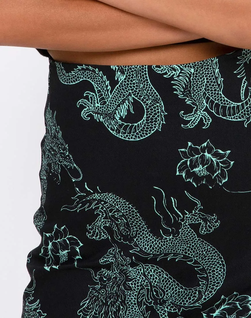 Wren Skirt in Dragon Flower Black and Mint